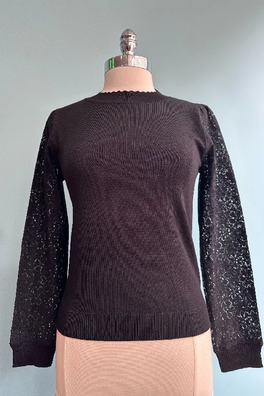 durable outdoor cashmere pullover sweater -Black Lace Sleeve Sweater by Voodoo Vixen