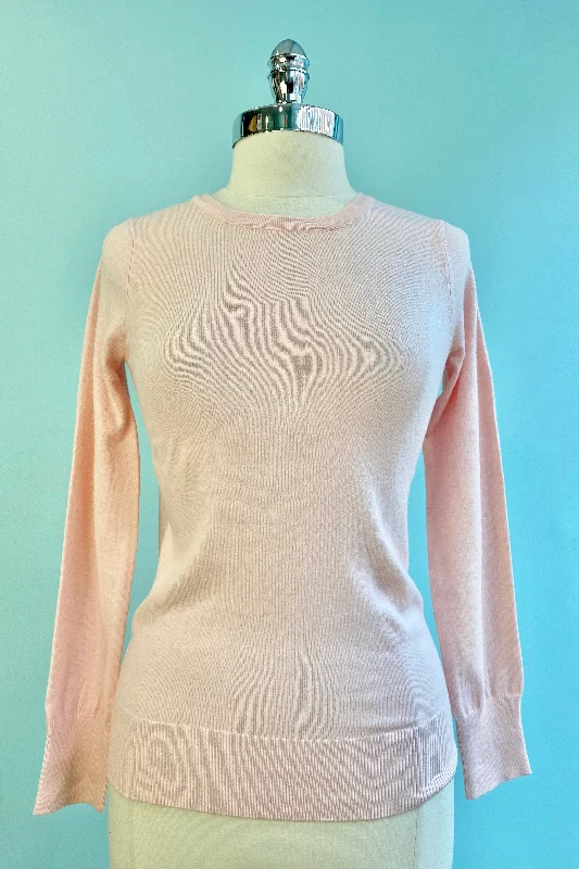 premium cashmere knit pullover sweater -Blush Knit Long Sleeve Pullover Sweater