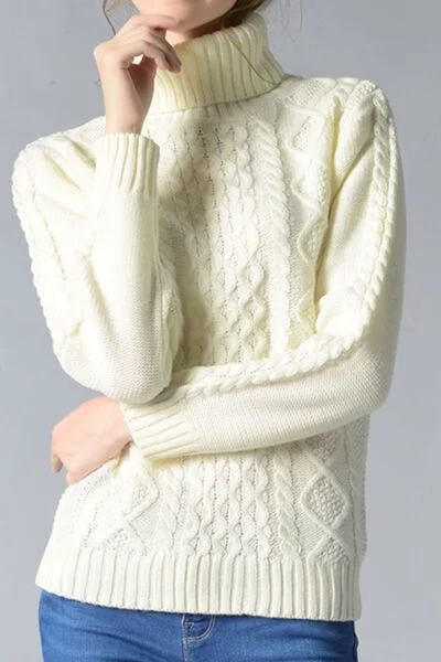 soft modal knit pullover sweater -Cable-Knit Turtleneck Pullover Sweater