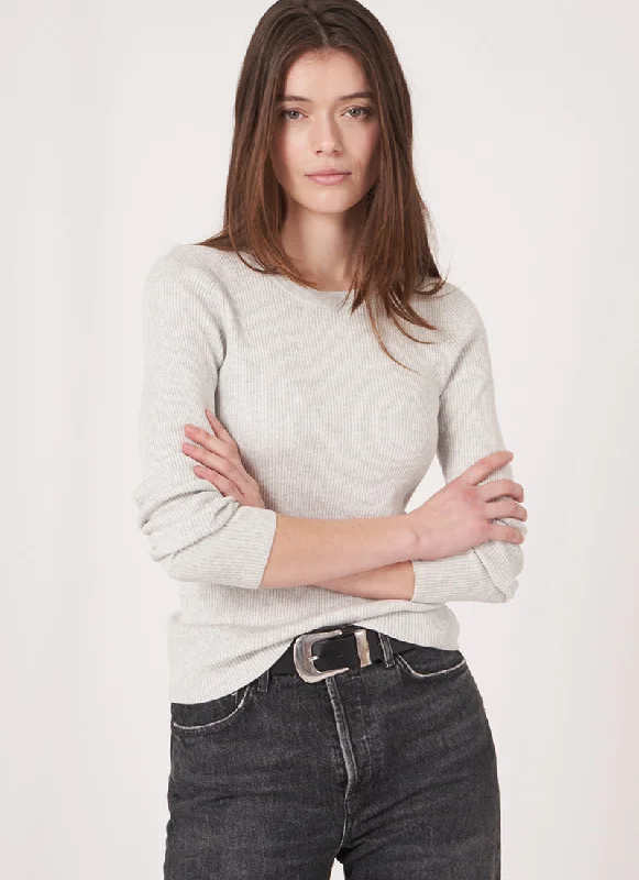 warm cashmere merino pullover sweater -Crewneck Ribbed Cotton Viscose Sweater