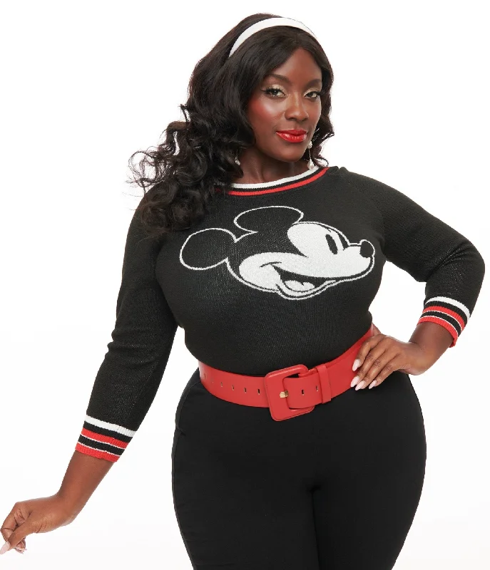 relaxed fit knit pullover sweater -Disney Mickey & Friends Collection by Unique Vintage Plus Size Classic Mickey Sweater