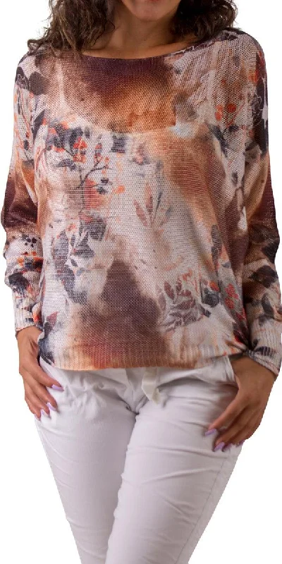 casual ribbed pullover sweater -Donatella Sweater with Abstract Floral Print