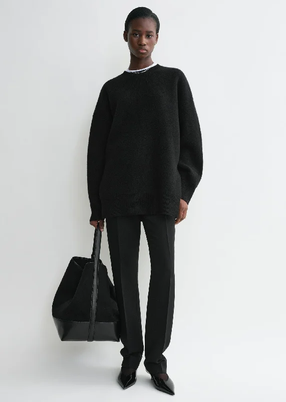 soft knit pullover sweater -Double-knit pullover black