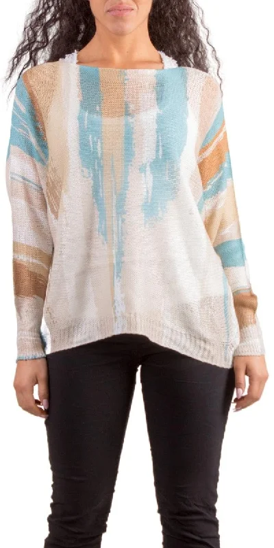 soft modal merino pullover sweater -Emy Batwing Sweater with Brushstroke Print