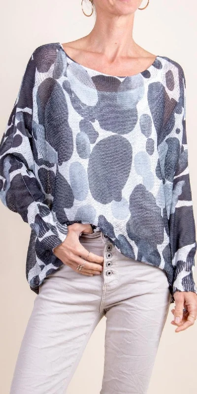 cozy wool pullover sweater -Emy Batwing Sweater with Dots Print