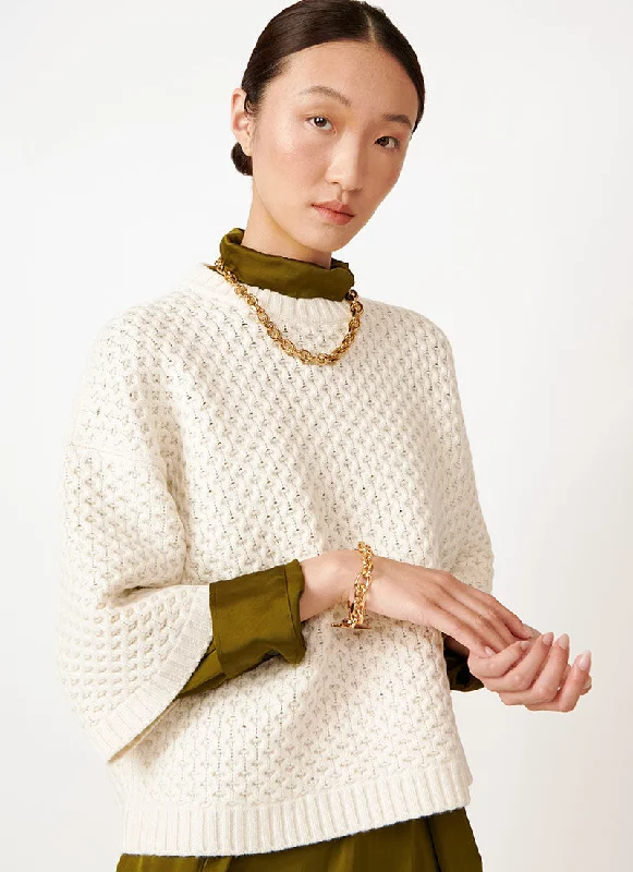 flared hem knit pullover sweater -Grid Stitch Short-Sleeve Sweater