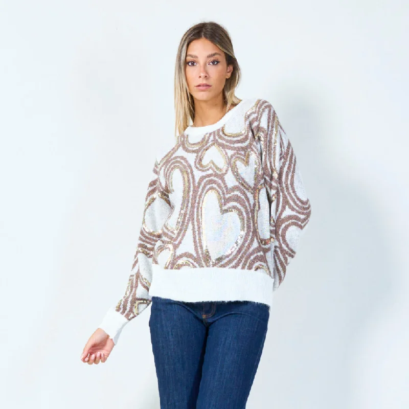 stretchy wool knit pullover sweater -Heart sequin sweater wholesale