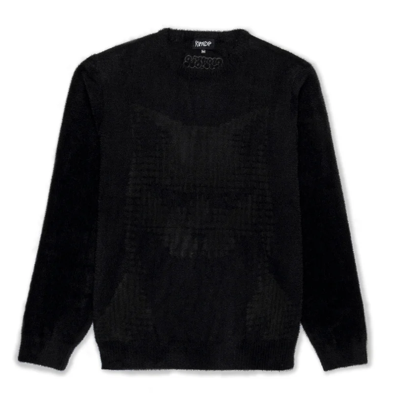 lightweight linen wool pullover sweater -Internal Mohair Sweater (Black)