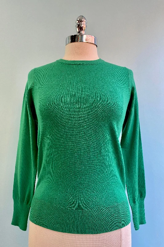 stretchy knit cashmere pullover sweater -Kelly Green Knit Pullover Sweater