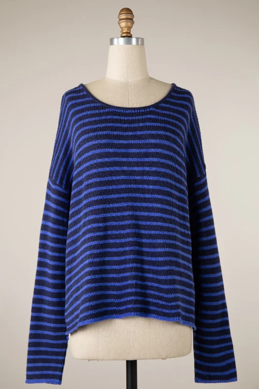 high rise knit pullover sweater -STRIPED DROP SHOULDER SWEATER