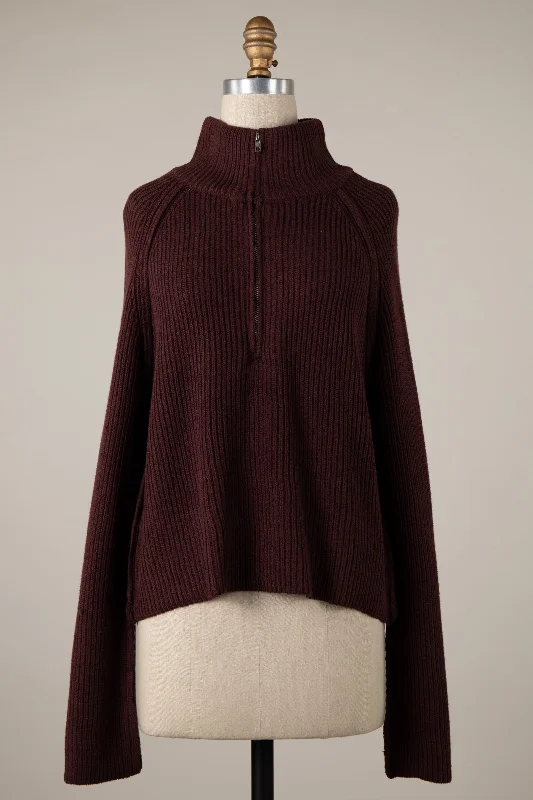 soft modal pullover sweater -1/2 ZIP RIBBED SWEATER