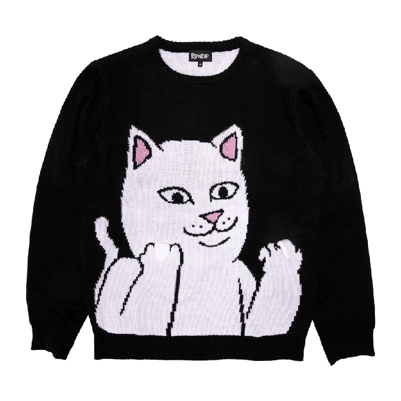 bold checkered pullover sweater -Lord Nermal Flippy Knitty Sweater (Black)