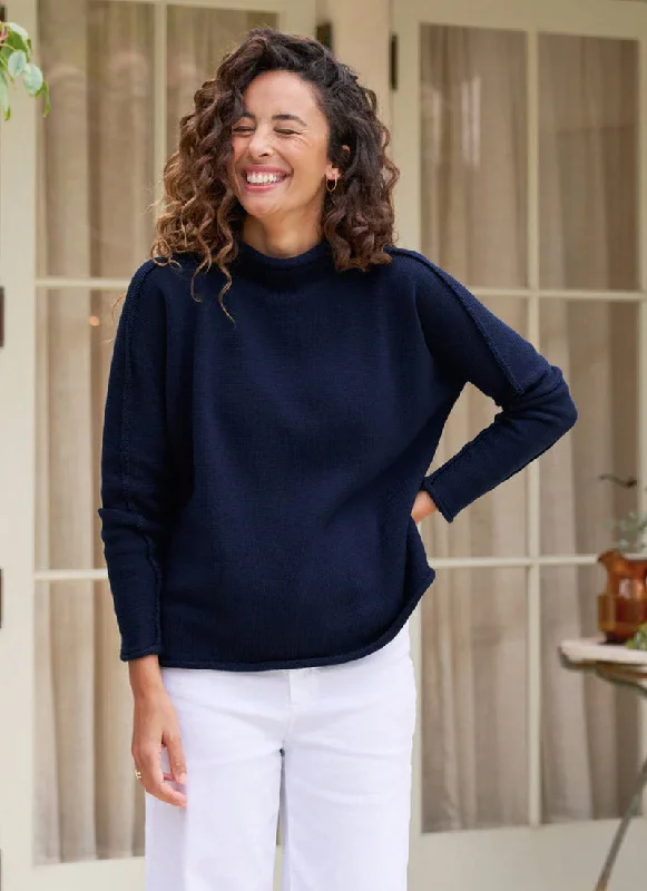 breathable cotton pullover sweater -Monterey Rolled Funnel Neck Sweater