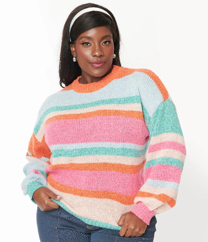 elegant v-neck wool pullover sweater -Multicolor Striped Pullover Sweater