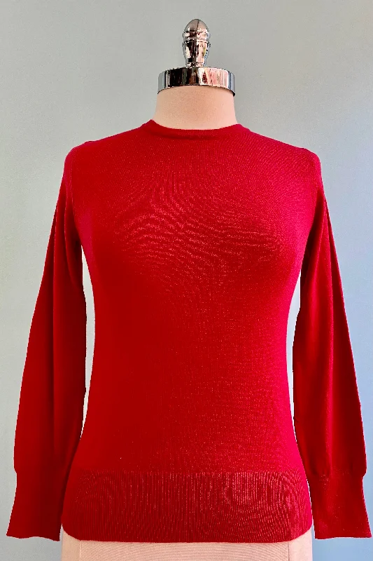 bold geometric knit pullover sweater -Red Long Sleeve Knit Pullover Sweater