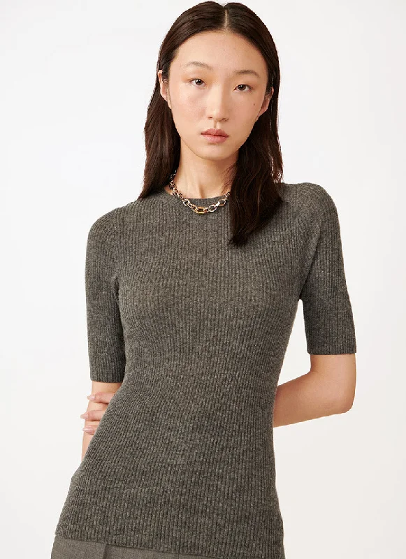 bold geometric wool pullover sweater -Ribbed Short-Sleeve Sweater