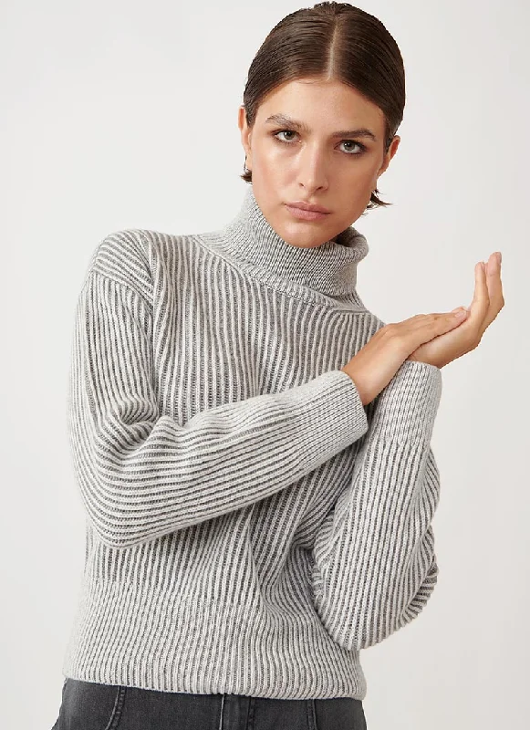 cozy hooded pullover sweater -Ribbed Wool-Blend Turtleneck Sweater