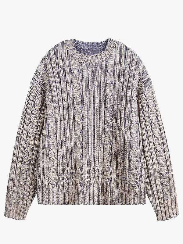 trendy ruffled cashmere pullover sweater -Vintage Cleanfit Crewneck Cable Knitted Sweater