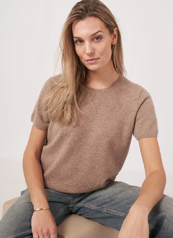 flared sleeve cashmere pullover sweater -Short-Sleeve Organic Cashmere Sweater