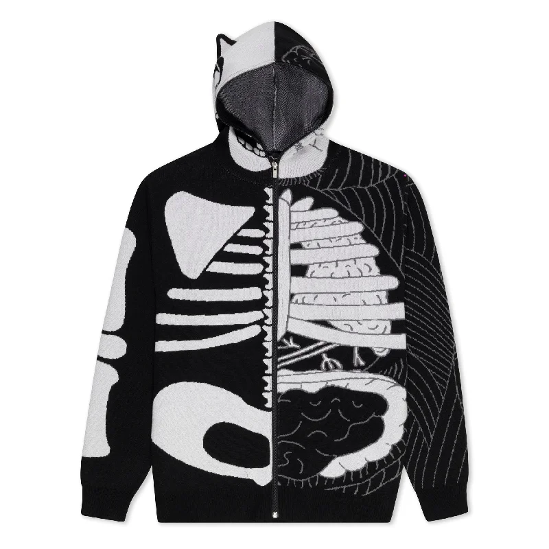 relaxed fit merino pullover sweater -Skelly Nerm Knit Hoodie (Black/White)