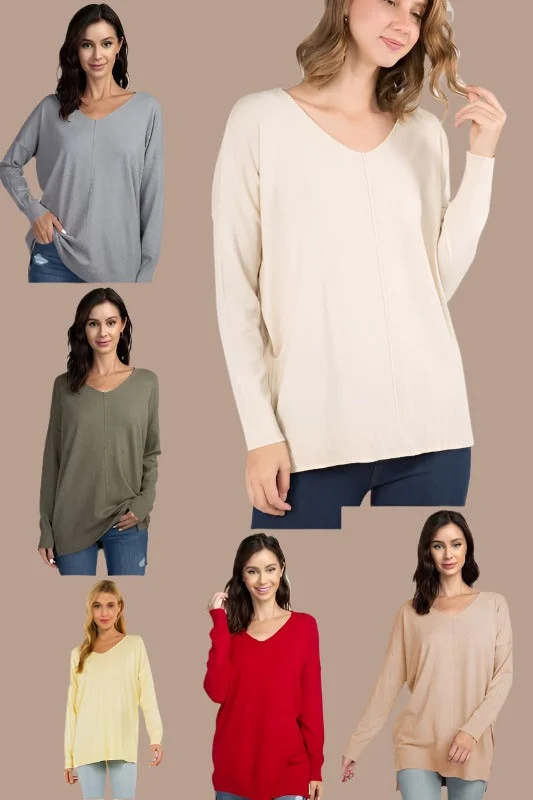 durable tweed cashmere pullover sweater -Super Soft Hi Lo long Tunic Knit Top - Many Colors