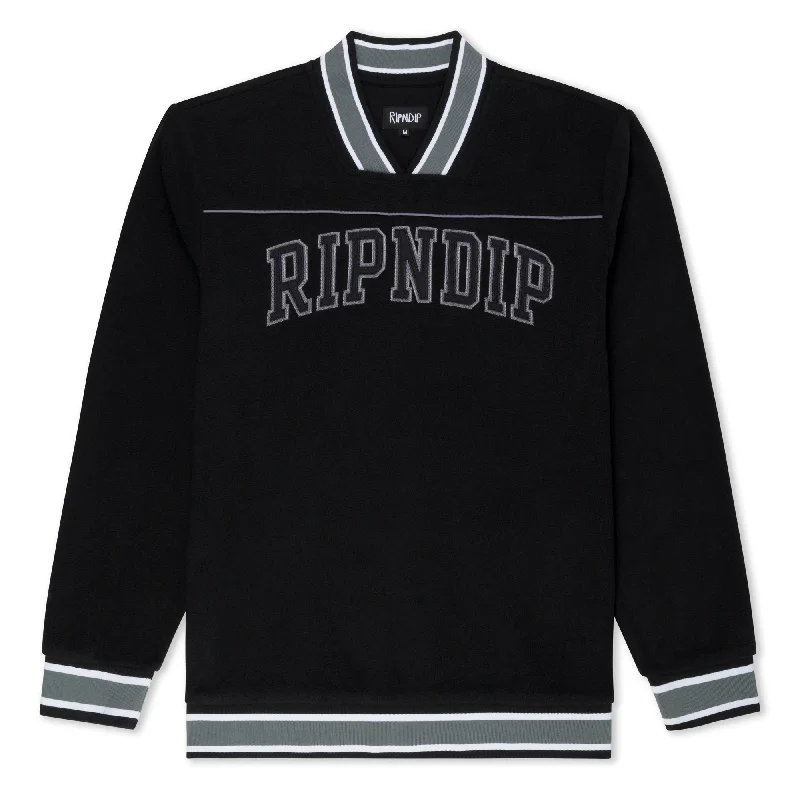 tailored wool knit pullover sweater -Team Spirit Polar Fleece Crewneck (Black)