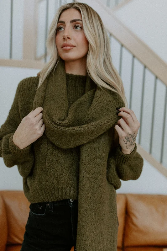 quick dry travel pullover sweater -The Cropped Rosalia Sweater (+ Scarf) by Charli London - Khaki