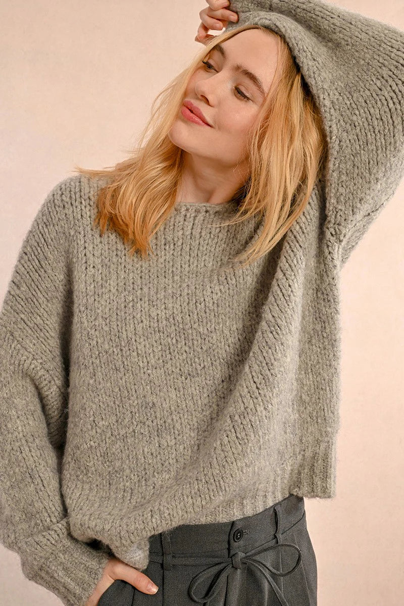 chic roll neck pullover sweater -The Kendal Knitted Jumper - Grey