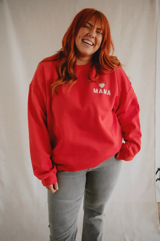 flared sleeve knit pullover sweater -The Mama Heart Pullover Sweatshirt - Red - PLUS