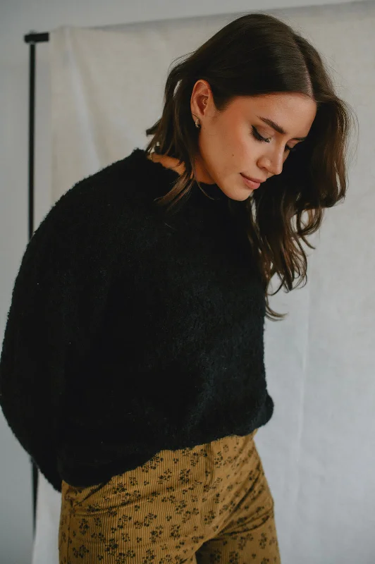 cozy wool pullover sweater -The Marley Fuzzy Sweater - Black