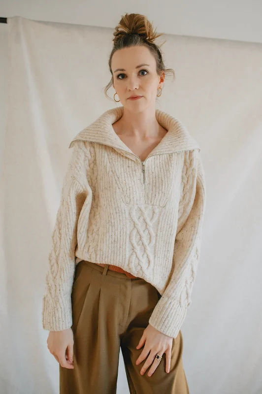 trendy fringed wool pullover sweater -The Olive Fisherman Zip Jumper