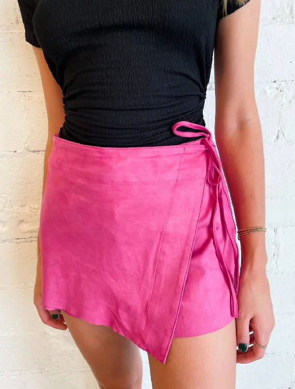 elegant long skirts -All For Suede Wrap Mini Skirt In Hot Pink