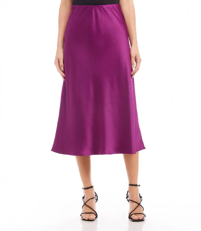 distressed denim pencil skirts -Bias Cut Midi Skirt In Magenta