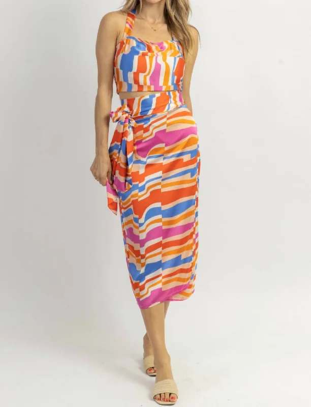 elegant tailored maxi skirts -Creamsicle Satin Skirt Set In Multicolor