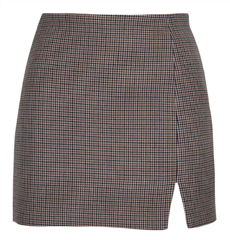 durable outdoor pencil skirts -Dani Houndstooth Skirt In Brown Multi