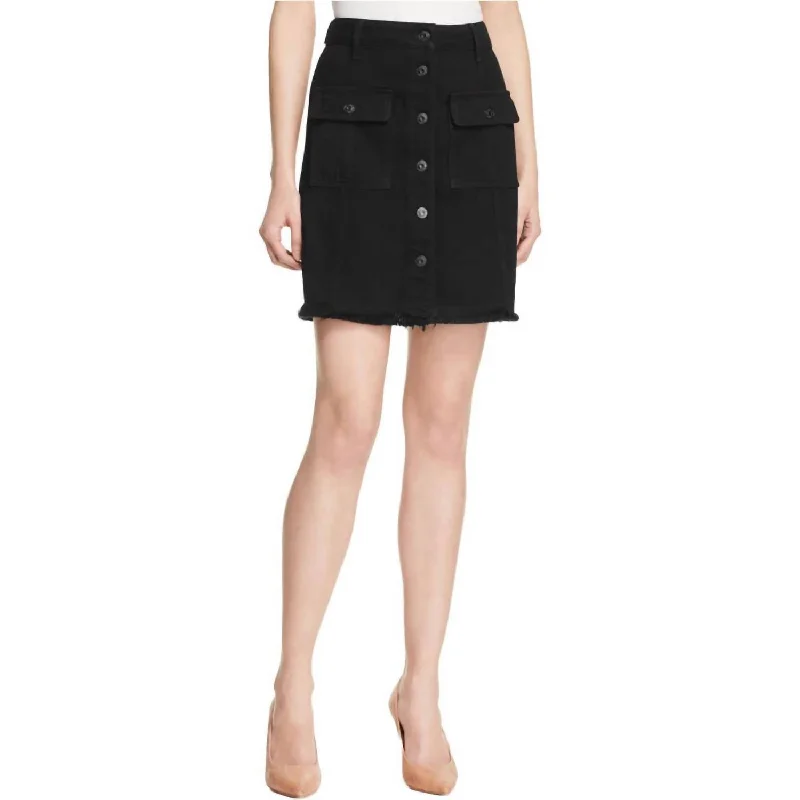 modern straight skirts -Denim Raw Hem A-Line Skirt In Black