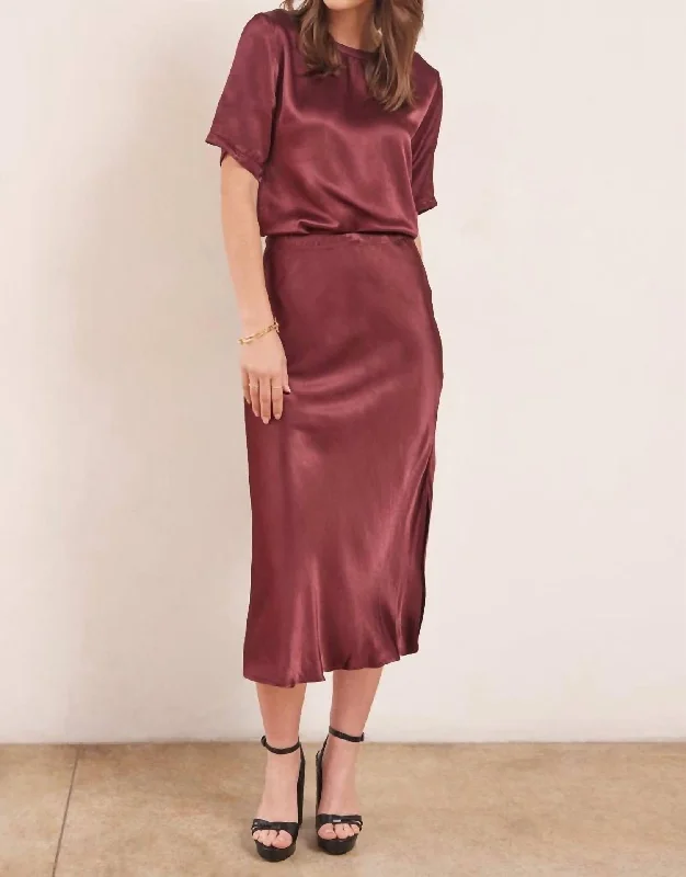 lightweight chiffon skirts -Dorit Silky Slip Skirt In Cognac