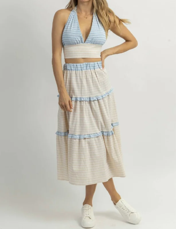 premium satin maxi skirts -Dunes Gingham Midi Skirt Set In White