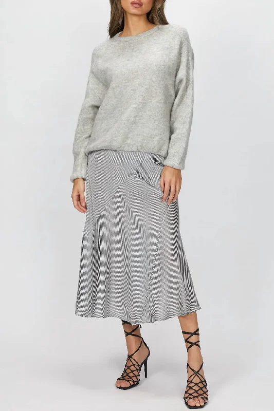 trendy leather skirts -Etta Midi Skirt In Fog Stripe