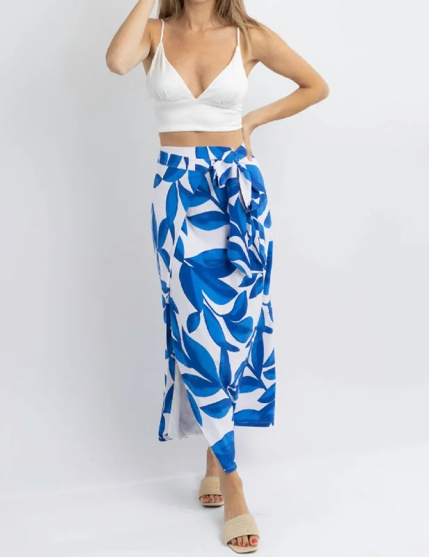 cozy velour pencil skirts -Extra-Tropic Wrap Midi Skirt In Blue