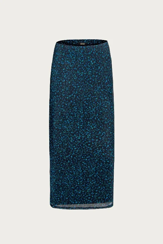 casual jersey skirts -Felix Mesh Midi Skirt In Blue Daisy Ditsy