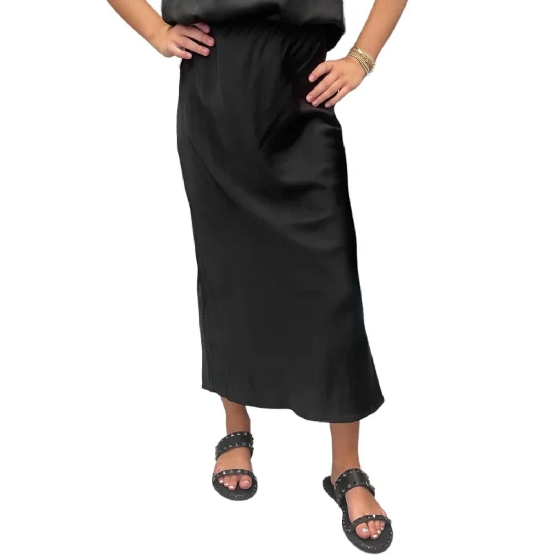 trendy leather denim skirts -Golde Bias Cut Satin Skirt In Black