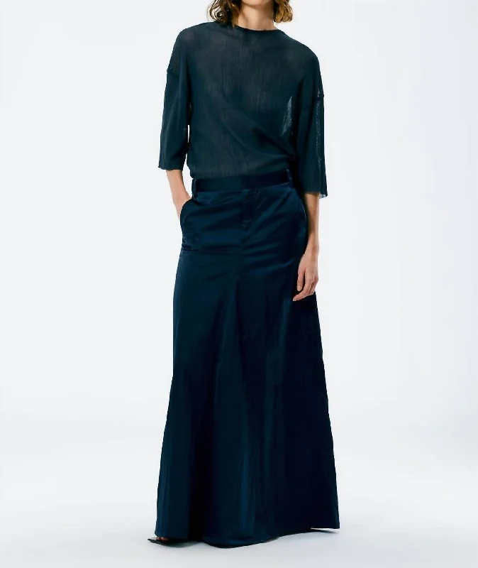 breathable linen maxi skirts -Luxe Eco Satin Skirt In Navy