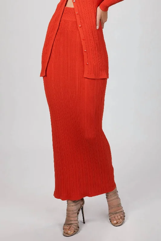 chic pleated maxi skirts -Maribel Knit Skirt In Fire