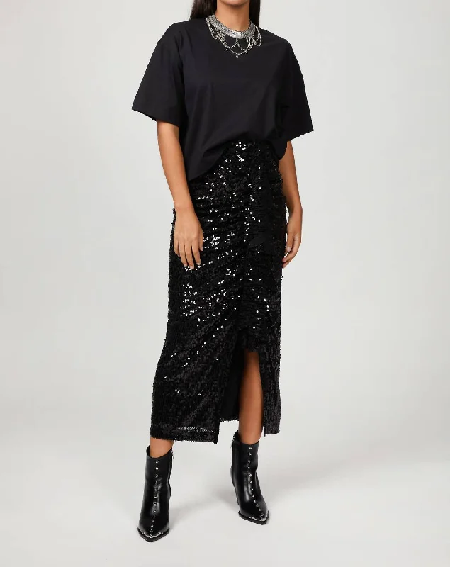 stretch denim wrap skirts -Moore Midi Skirt In Black