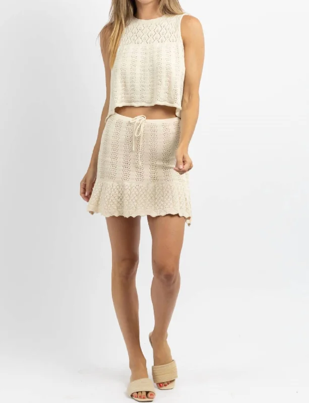 elegant satin mini skirts -Paolo Crochet Skirt Set In Beige