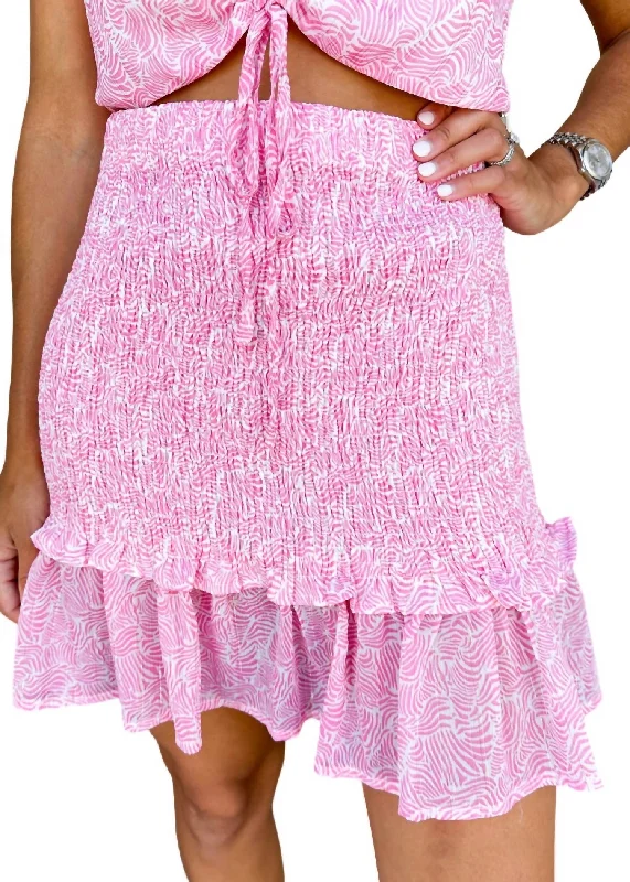 breathable linen mini skirts -Pattern Smock Skirt In Pink