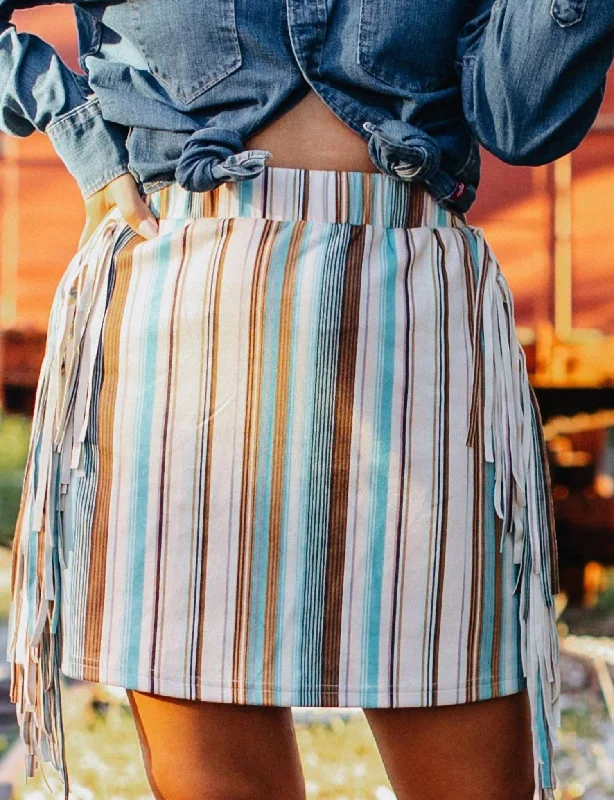 elegant satin denim skirts -Rodeo Ready Fringe Skirt In Multi