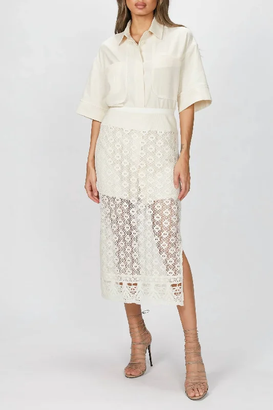 relaxed fit wrap skirts -Shirt And Crochet Lace Skirt Set In Natural Beige