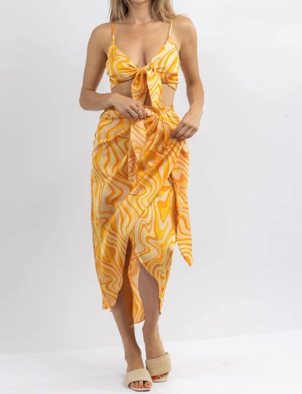 sustainable denim denim skirts -Sunset Cocktails Multiswirl Skirt Set In Yellow